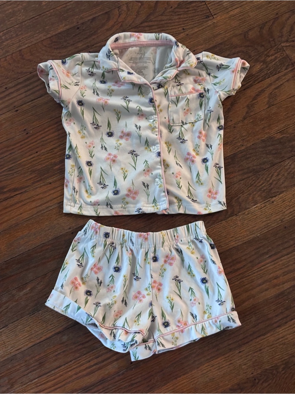 Girls' Floral Short Pajama Set - White with Pastel Florals